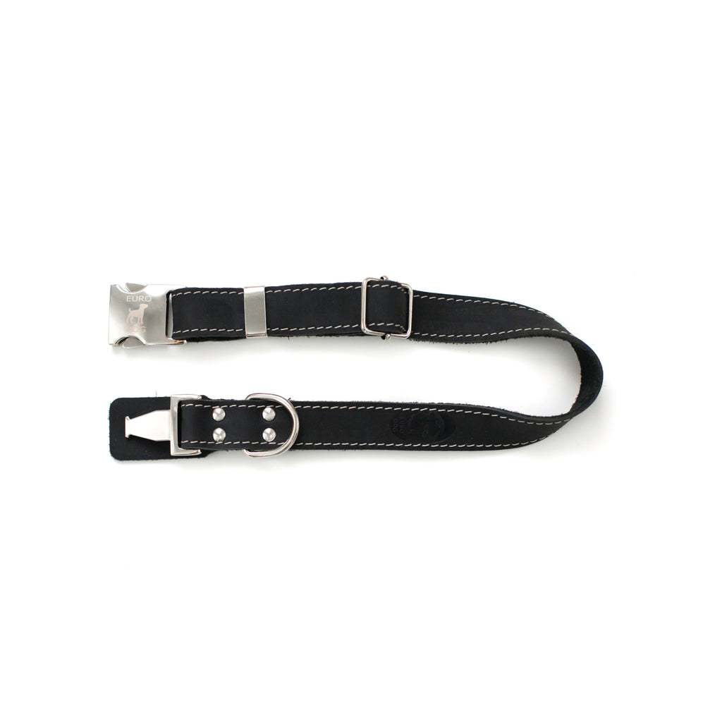 Bestseller Quick-Release Midnight Black Leather Dog Collar with Metal Buckle