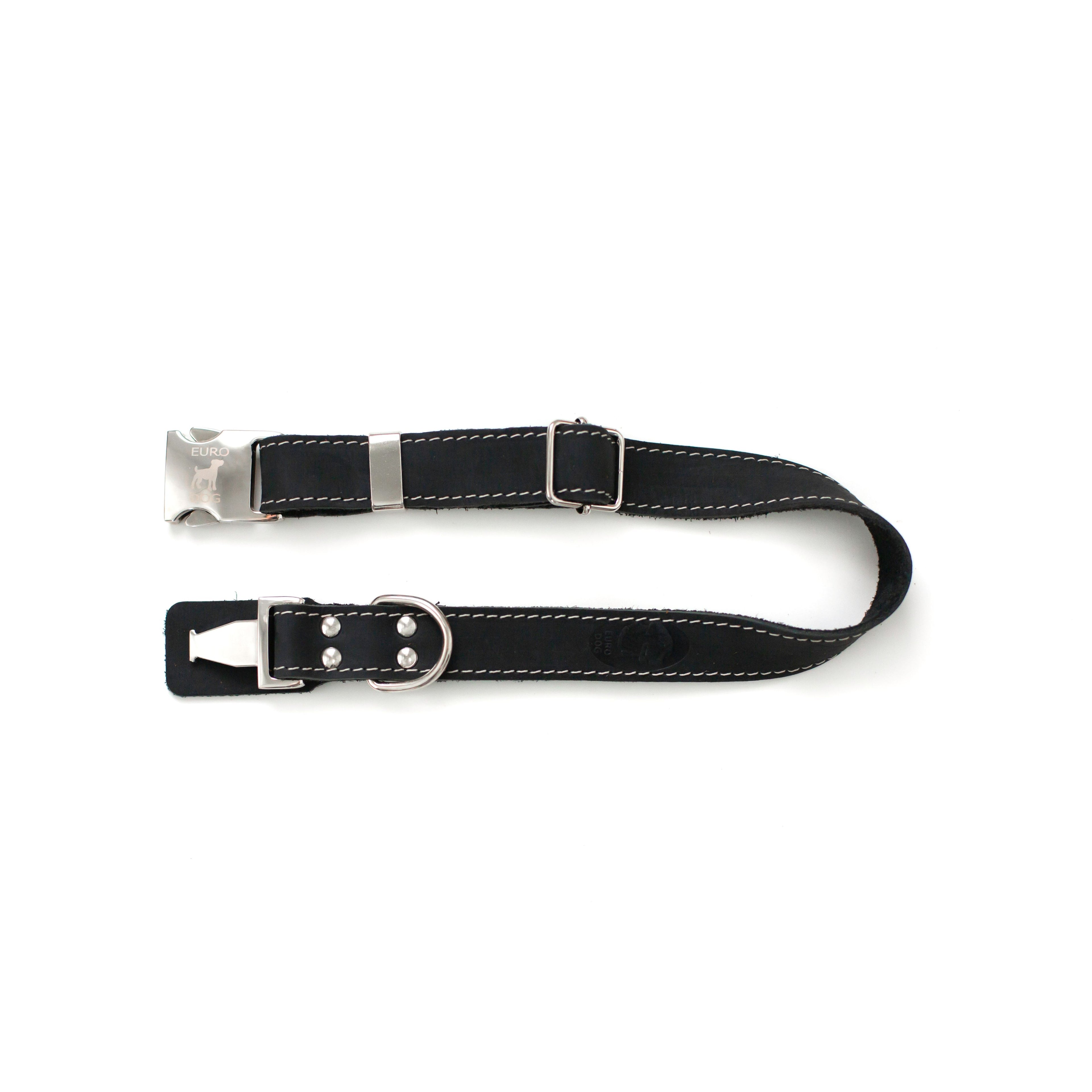 Bestseller Quick-Release Midnight Black Leather Dog Collar with Metal Buckle