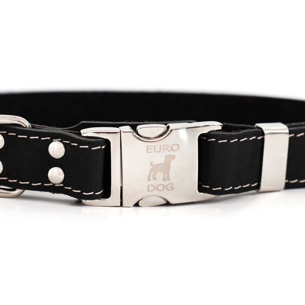 Bestseller Quick-Release Midnight Black Leather Dog Collar with Metal Buckle
