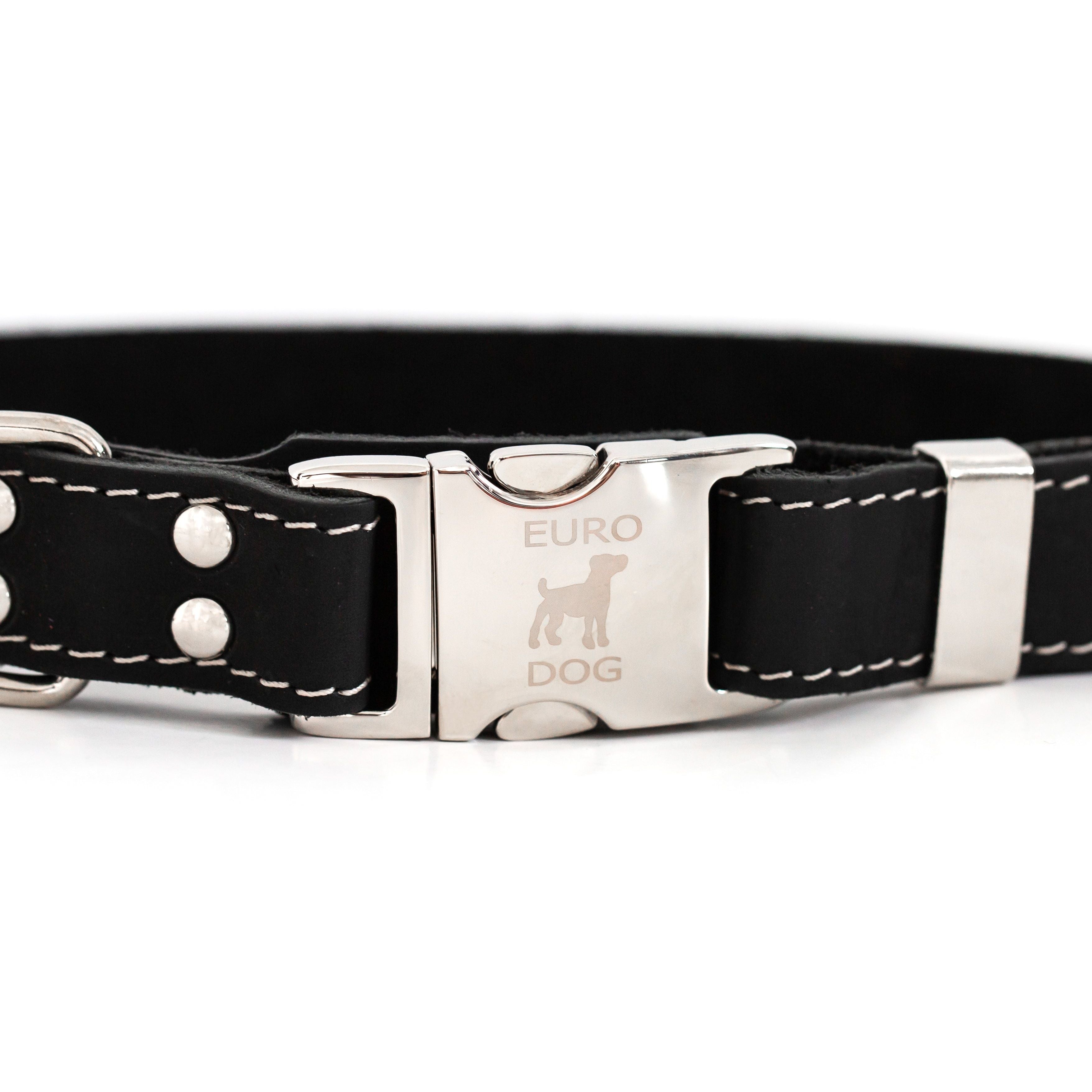 Bestseller Quick-Release Midnight Black Leather Dog Collar with Metal Buckle