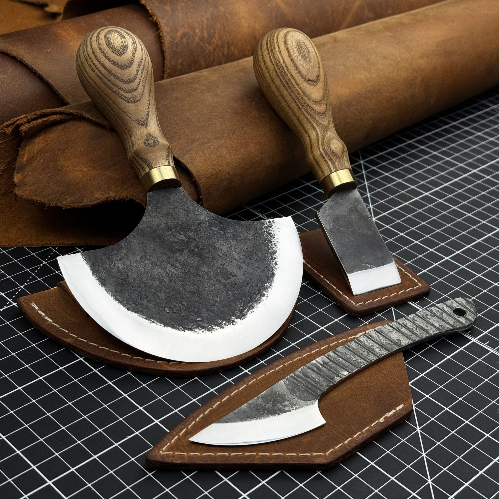 3-Piece Leatherworking Knife Set with Leather Sheaths