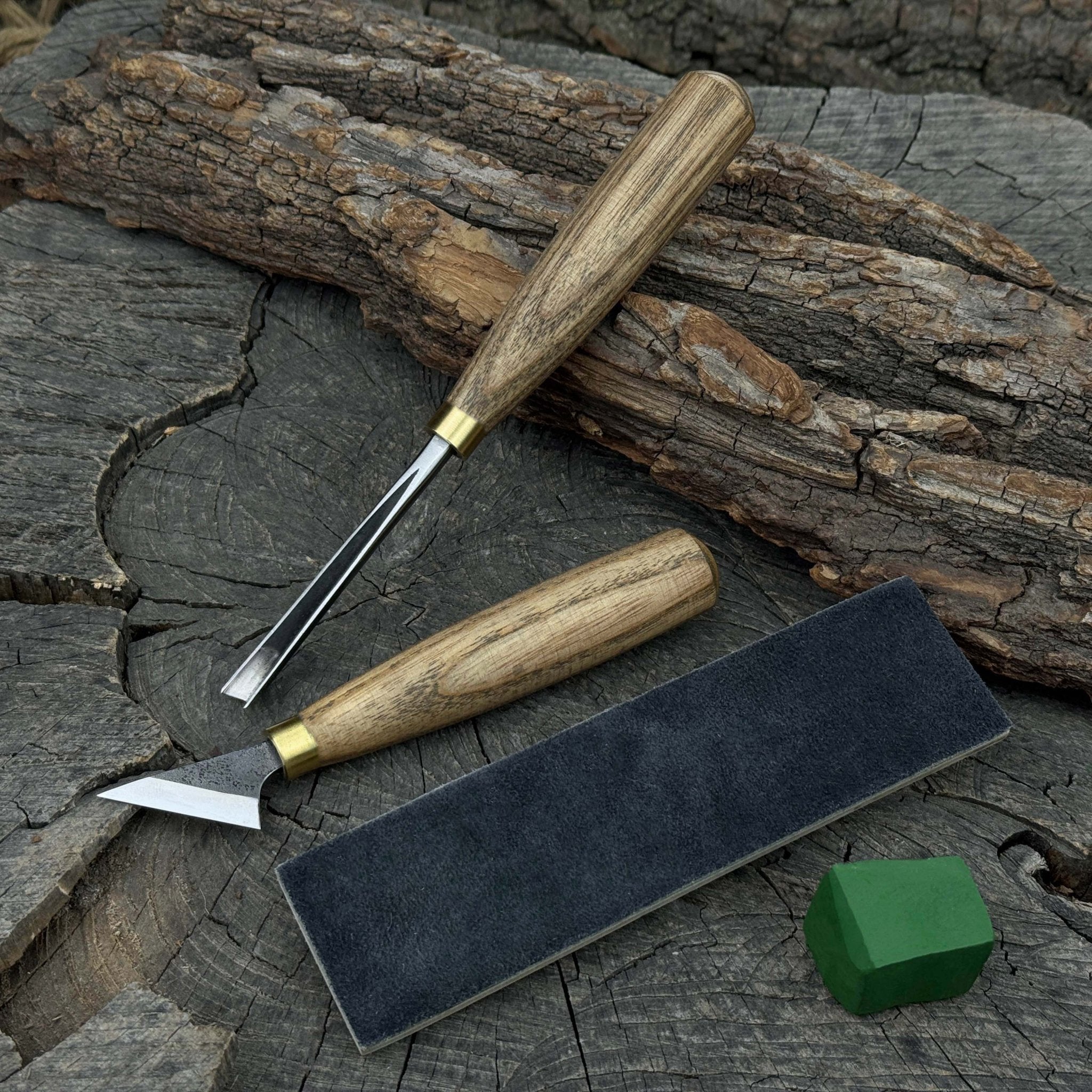 3-Piece Wood Carving Tool Set with Leather Strop