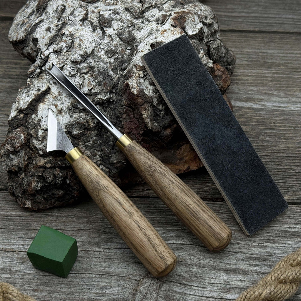 3-Piece Wood Carving Tool Set with Leather Strop