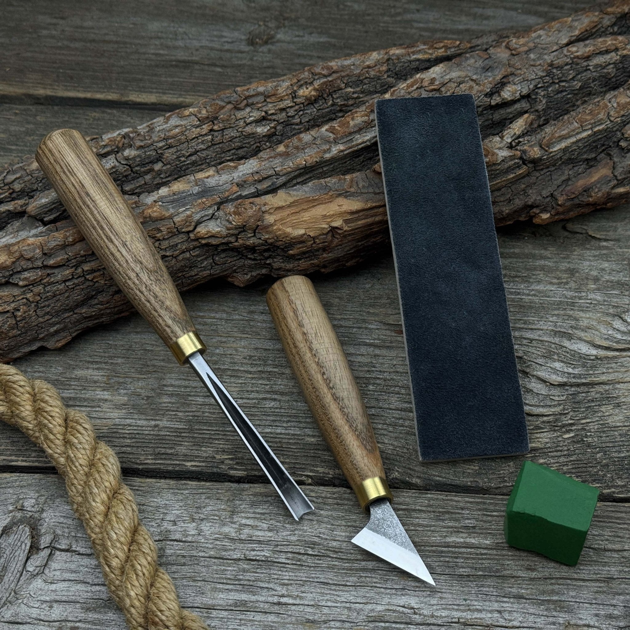 3-Piece Wood Carving Tool Set with Leather Strop