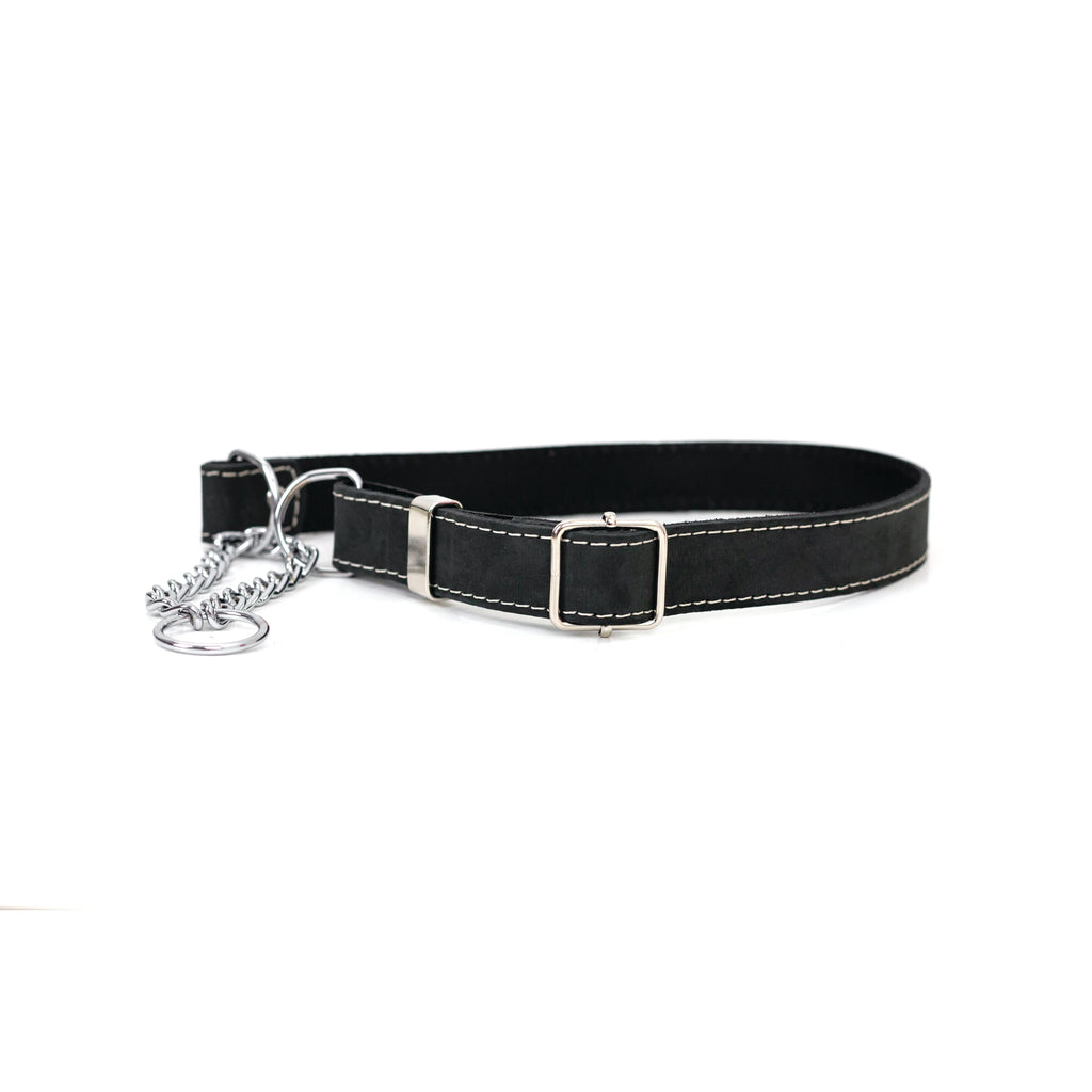 Martingale Midnight Black Leather Dog Collar