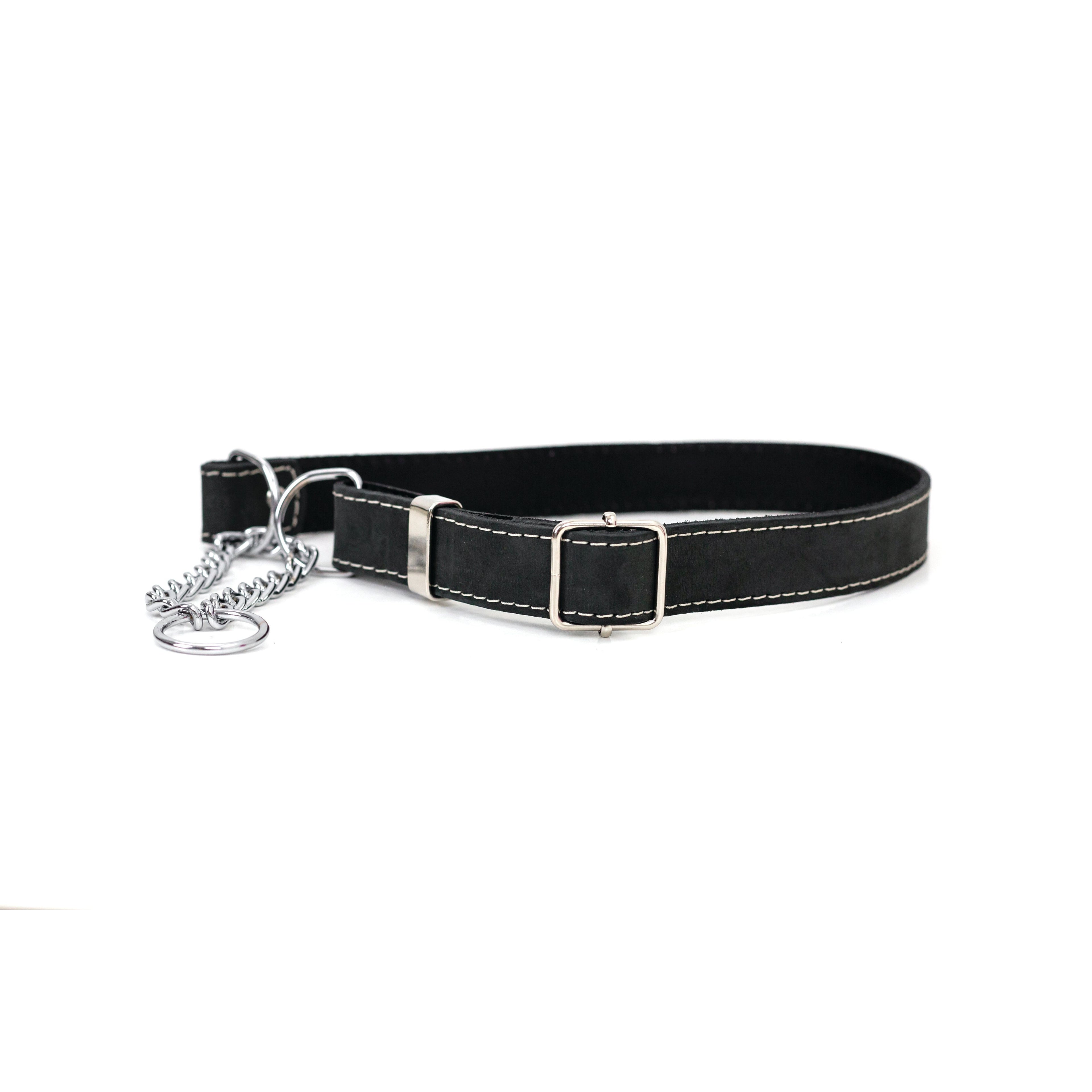 Martingale Midnight Black Leather Dog Collar