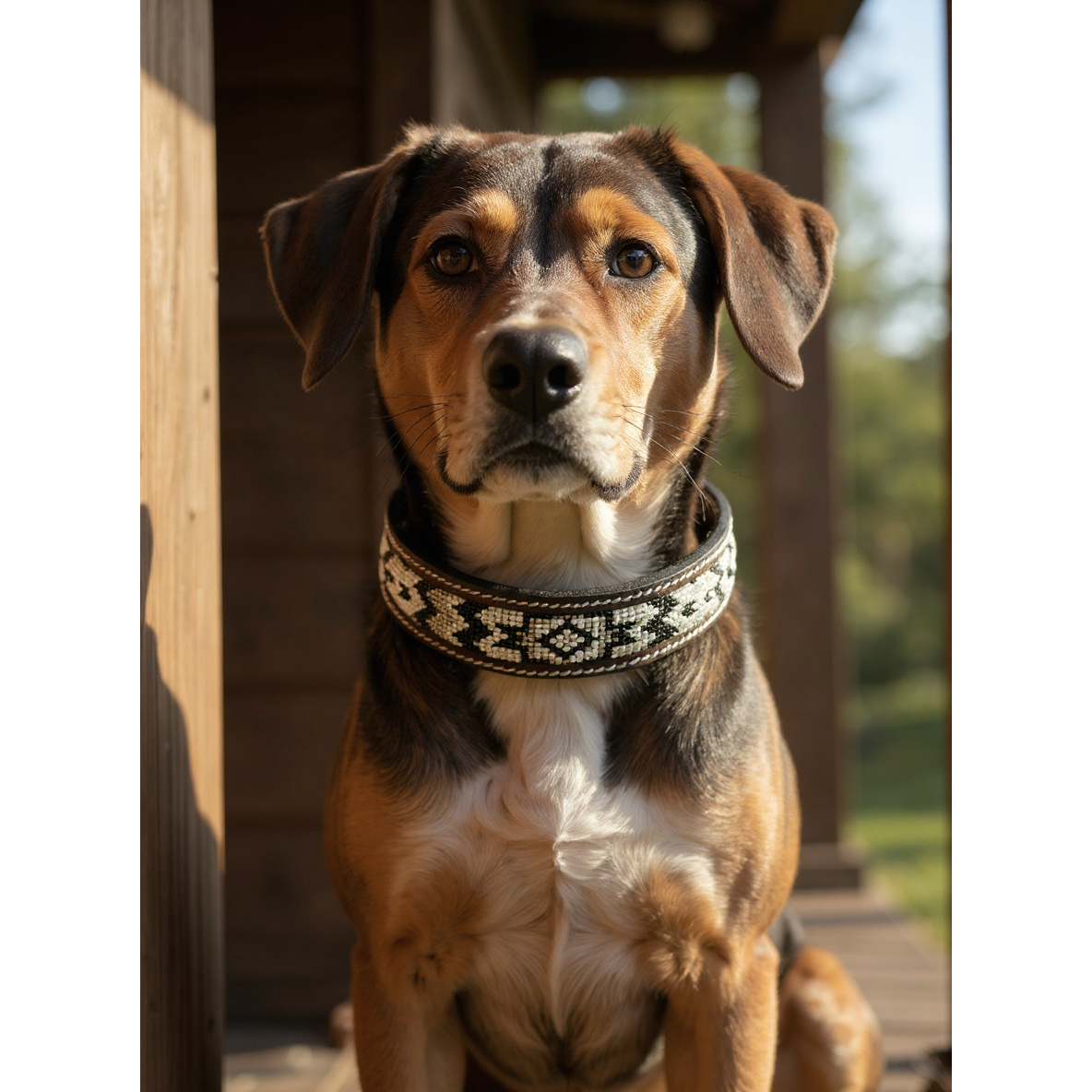 Epic Padded Leather Dog Collar with Beaded Design A