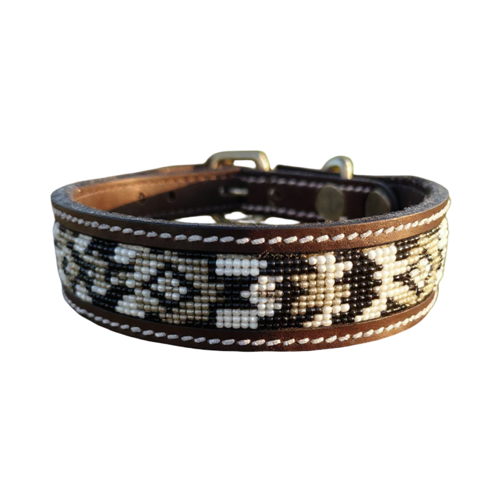Epic Padded Leather Dog Collar with Beaded Design A