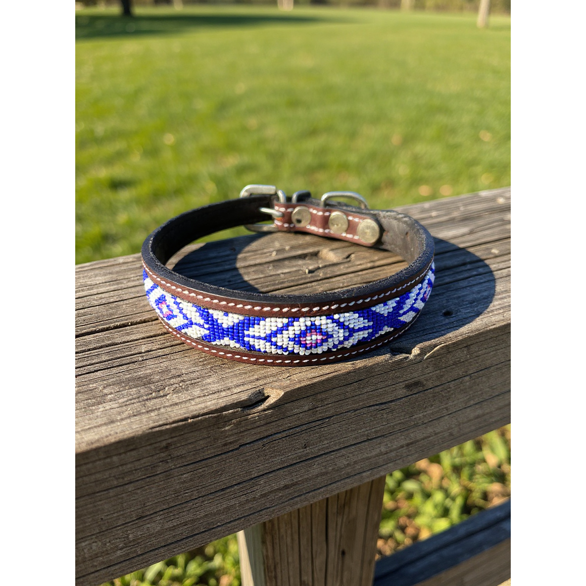 Epic Padded Leather Dog Collar with Beaded Design G