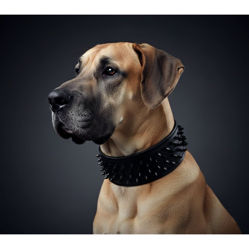 Black ''Crown'' soft leather dog collar
