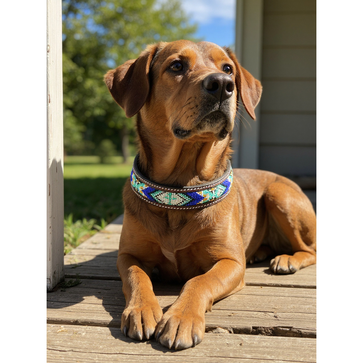 Epic Padded Leather Dog Collar with Beaded Design J