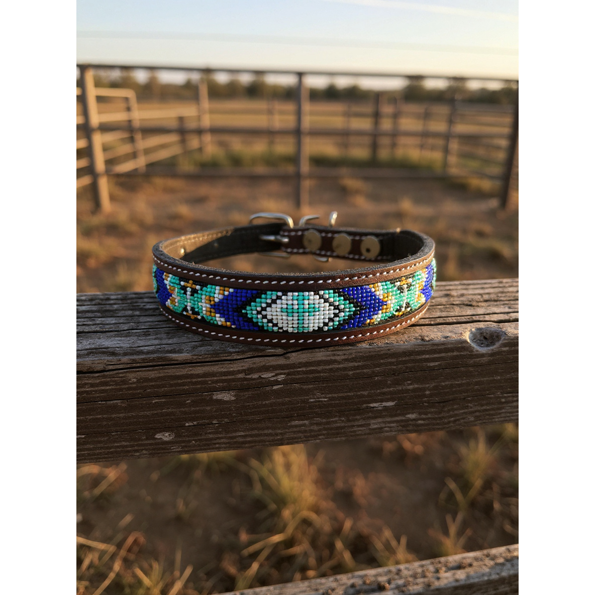 Epic Padded Leather Dog Collar with Beaded Design J