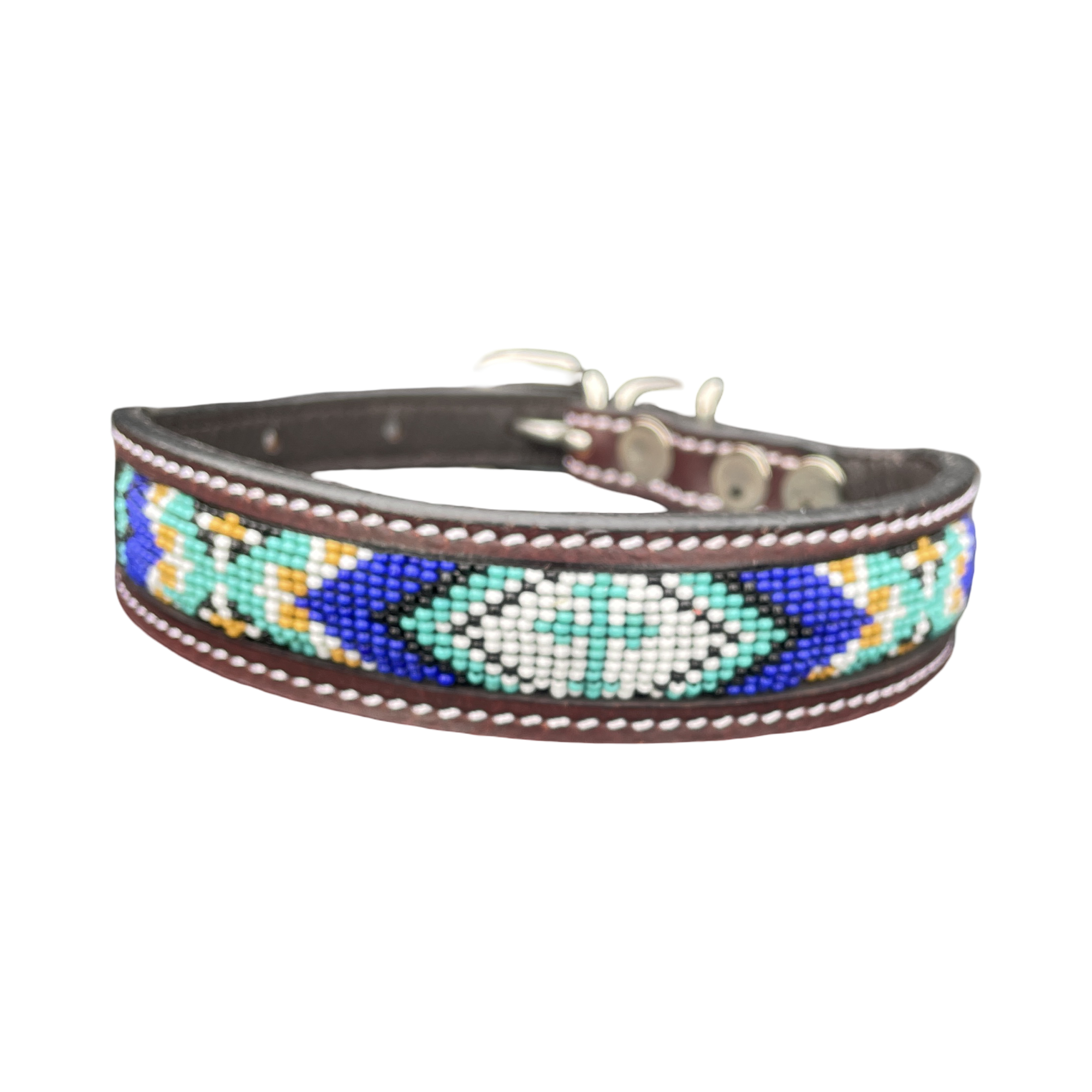 Epic Padded Leather Dog Collar with Beaded Design J