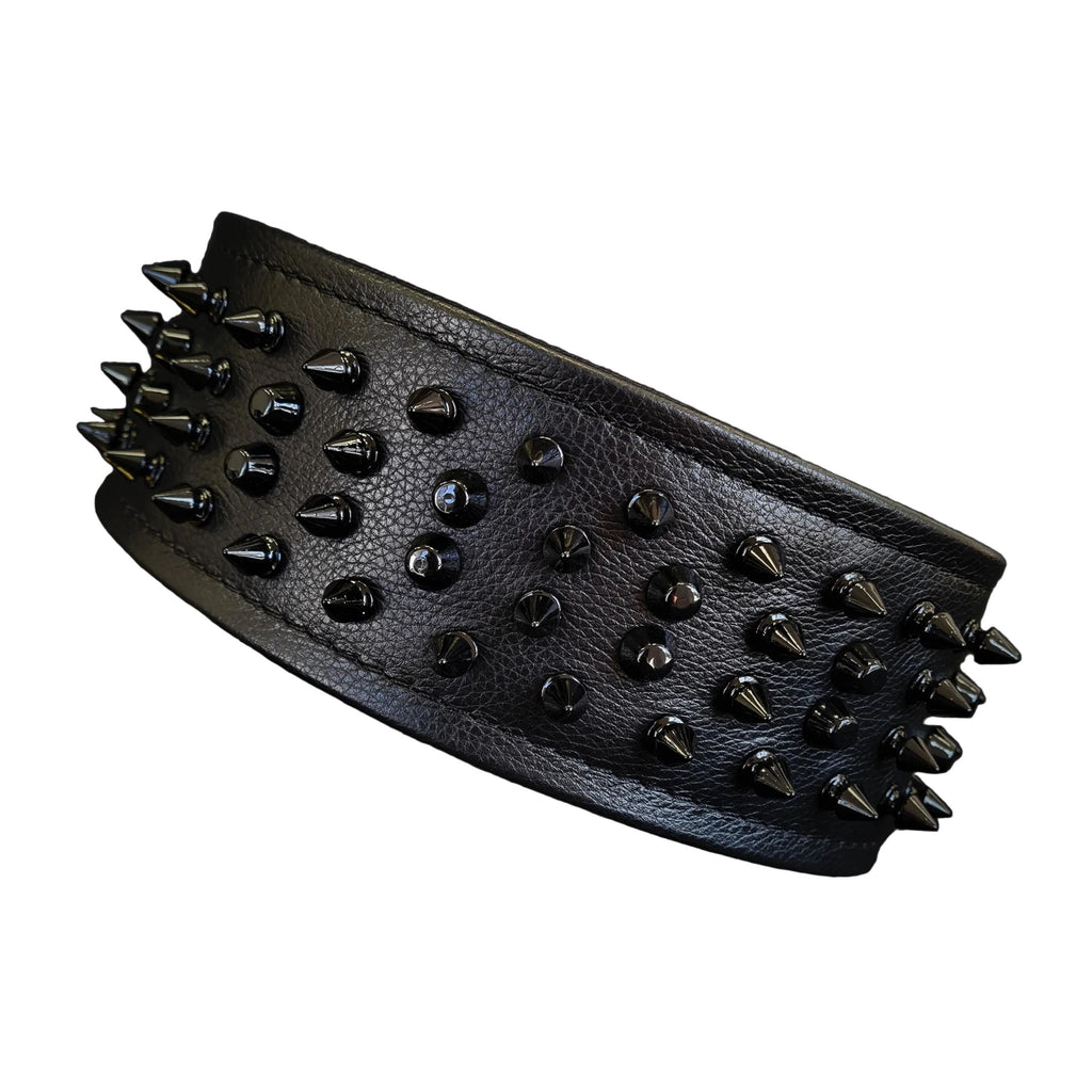Black ''Crown'' soft leather dog collar