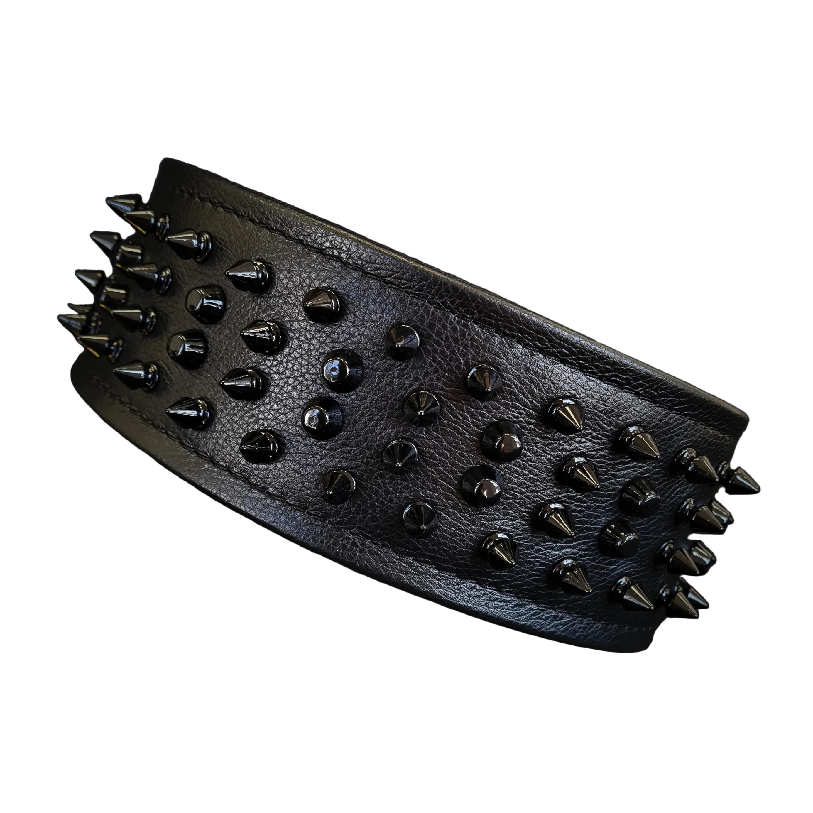 Black ''Crown'' soft leather dog collar