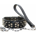 haoyueer Leather Spiked Studded Dog Collar & Chain Leash Set XL Black