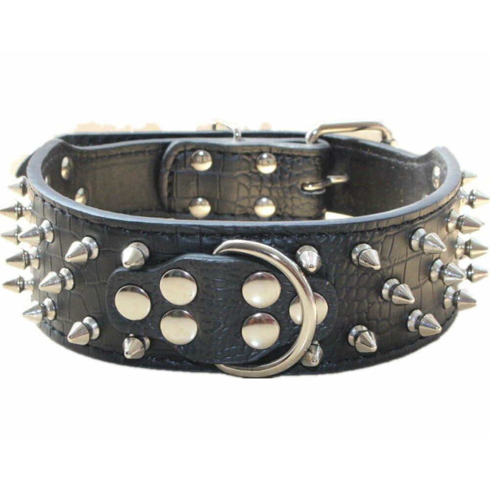 haoyueer Leather Spiked Studded Dog Collar & Chain Leash Set XL Black